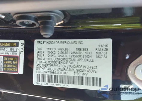 2020 Honda Cr-V 2Wd Ex-L from USA, damaged, VIN 5J6RW1H85LA000347